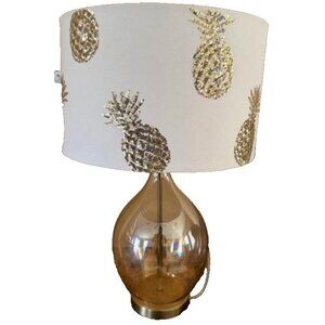 Rare Pier 1 25" Pineapple Gold Iridescent Blown Glass Table Lamp & Sequin Shade